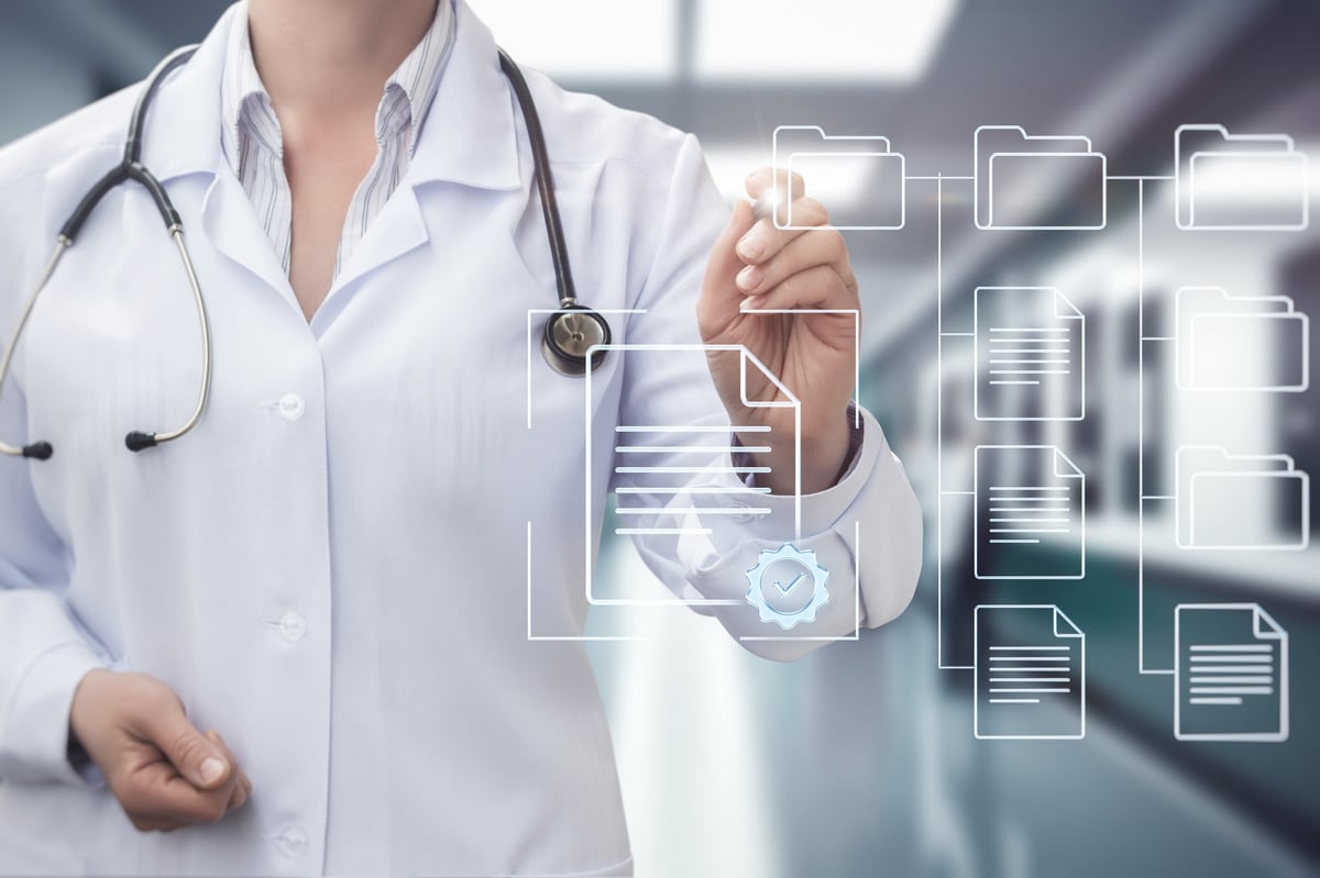 Medical professional engages with digital interface displaying electronic medical certificates